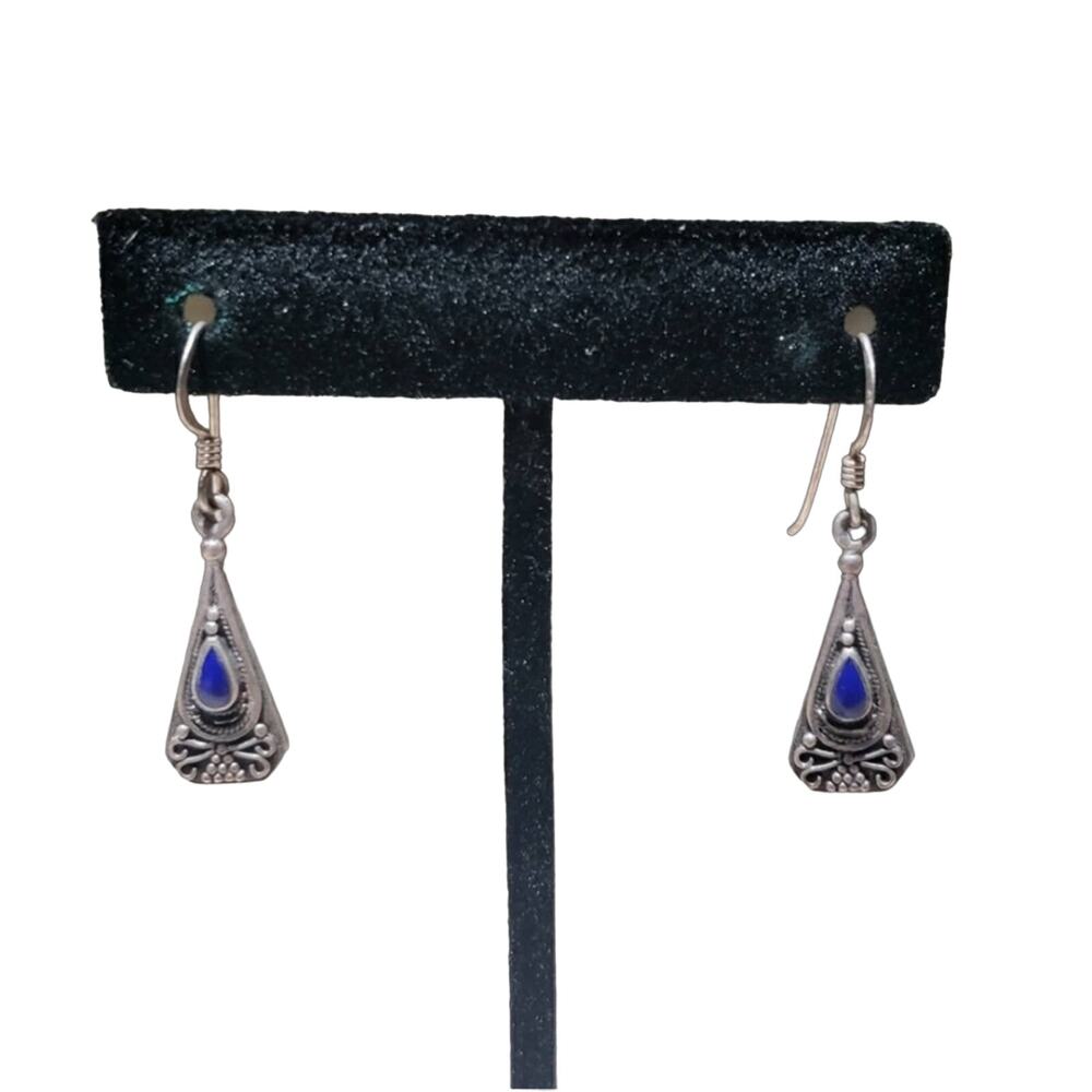 Sterling Silver Earrings Blue Stone